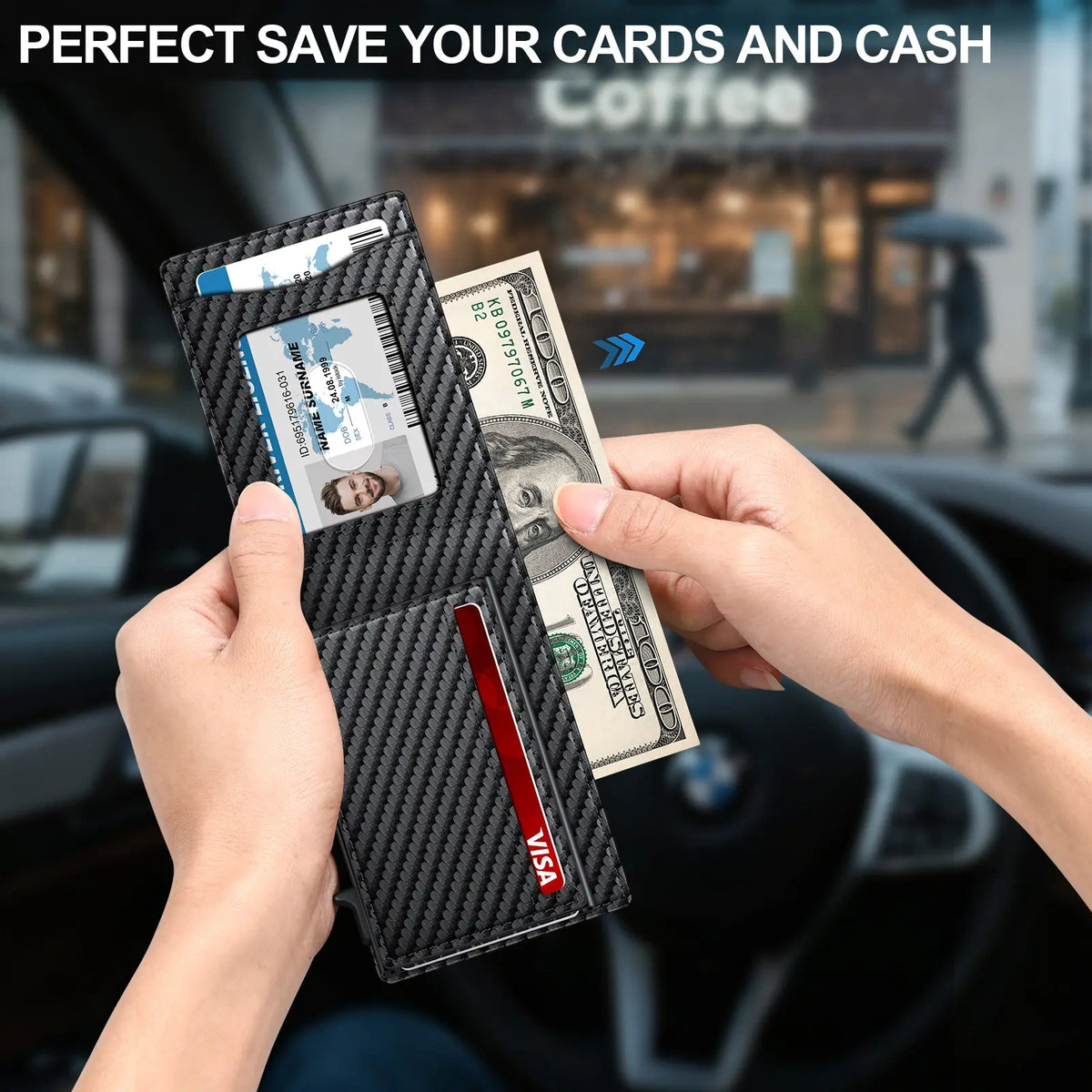 Men's RFID Minimalist Bifold Wallet - 1 ID Window, Pop-Up Card Holder, Money Clip, Gift Box Included - for Summer Vibes, Outdoor Fun,summerwins tiktokshopbacktoschool (main image)