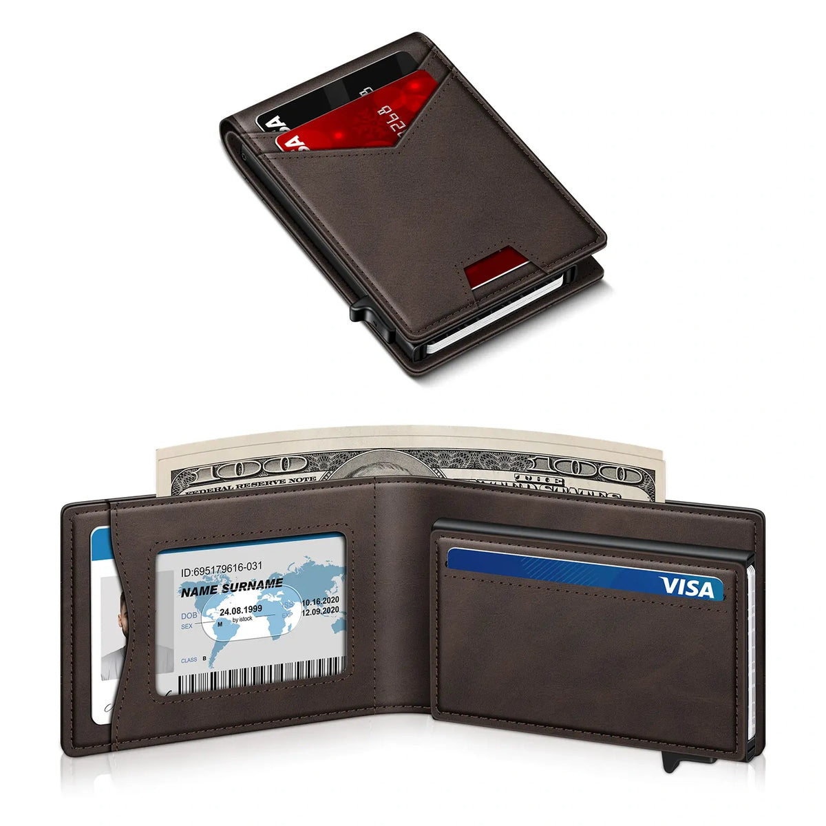 Men's RFID Minimalist Bifold Wallet - 1 ID Window, Pop-Up Card Holder, Money Clip, Gift Box Included - for Summer Vibes, Outdoor Fun,summerwins tiktokshopbacktoschool - Color Coffee (variant image)