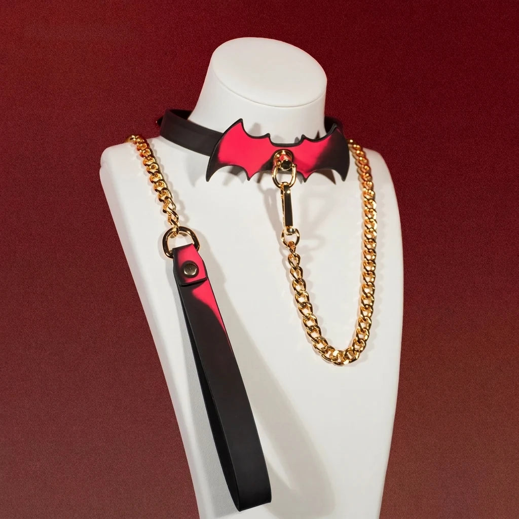Bat Wing Thermochromic Choker Collar and Leash Set