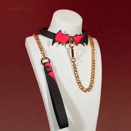Bat Wing Thermochromic Choker Collar and Leash Set