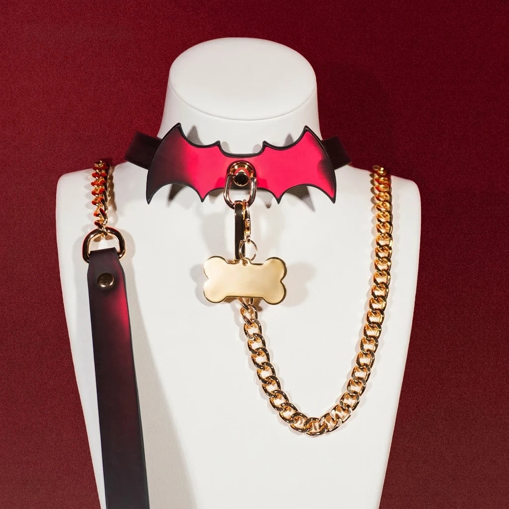 Bat Wing Thermochromic Choker Collar and Leash Set