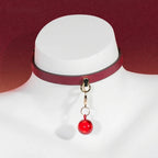 Burgundy Bell Choker Collar and Gold Chain Leash Set