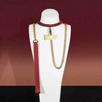 Burgundy Bell Choker Collar and Gold Chain Leash Set
