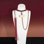 Burgundy Bell Choker Collar and Gold Chain Leash Set - Variant Image 2