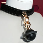 Black Leather Bell Choker Collar with Gold Chain Leash