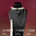 White Croc Leather Bell Choker Collar and Chain Leash Set - Variant Image 1