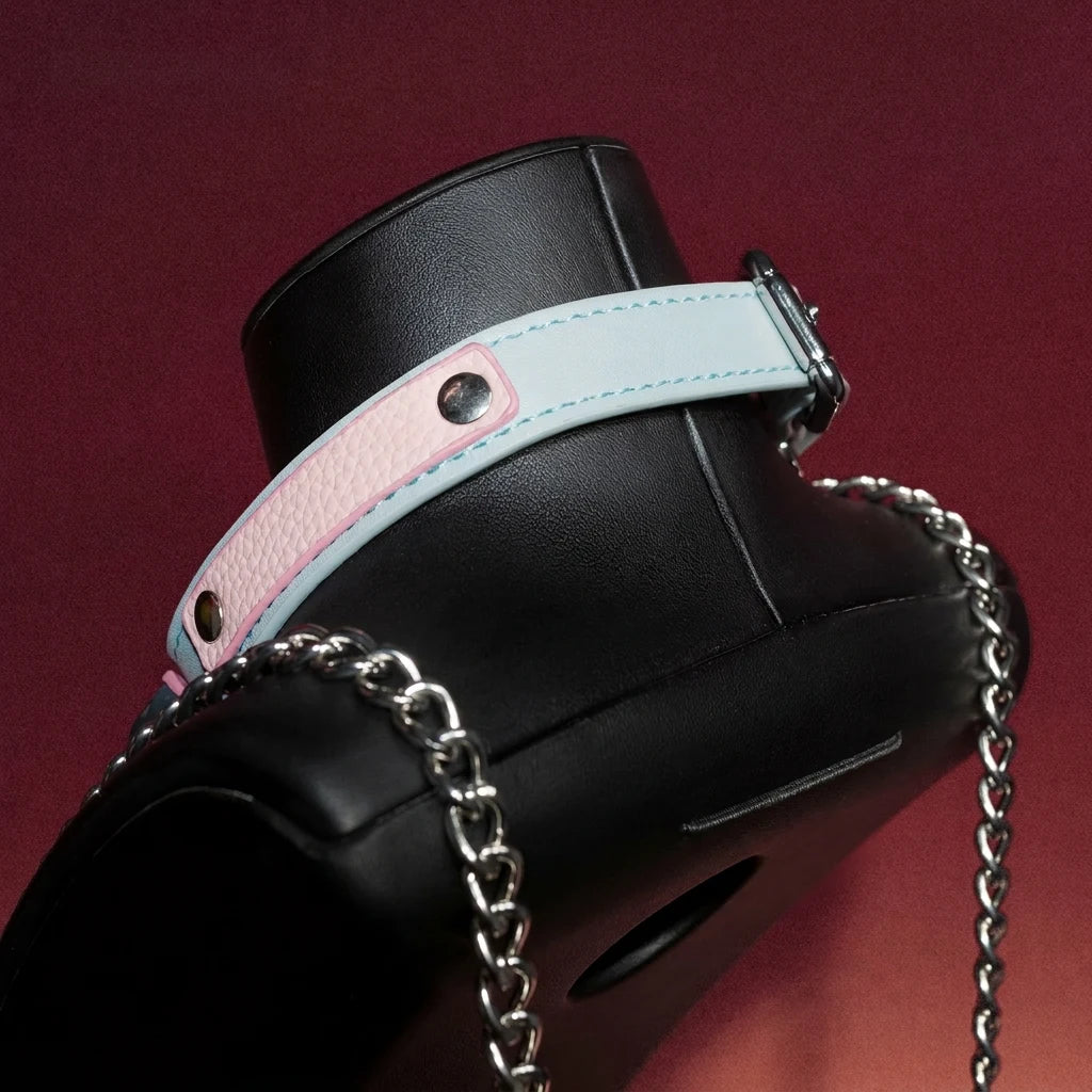 Pink and White Tag Charm Choker Collar and Chain Leash Set