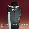 Pink and White Tag Charm Choker Collar and Chain Leash Set - Variant Image 1