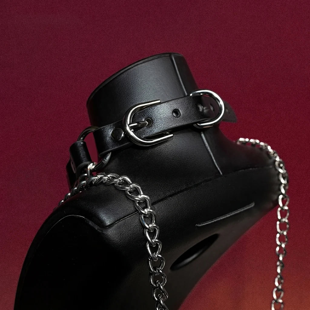 Black Bell Ring Choker Collar and Chain Leash Set