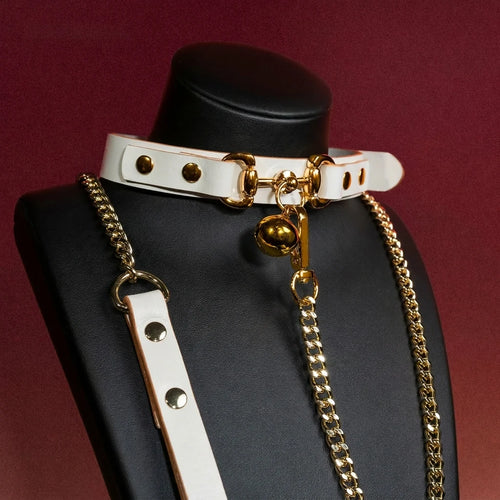 White and Black Bow Bell Choker Collar and Leash Set