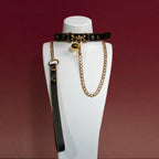 White and Black Bow Bell Choker Collar and Leash Set