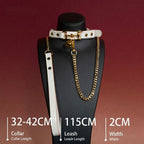 White and Black Bow Bell Choker Collar and Leash Set - Variant Image 2