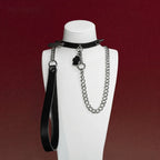 Pink Flower Charm Studded Choker Collar and Chain Leash Set - Variant Image 1