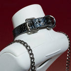 Black Snakeskin Ring Choker Collar and Chain Leash Set