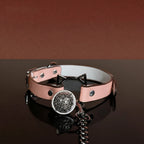 Pink Cat Bell Choker Collar and Chain Leash Set