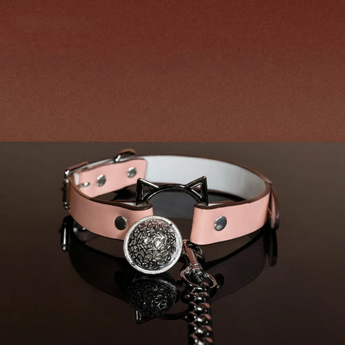 Pink Cat Bell Choker Collar and Chain Leash Set