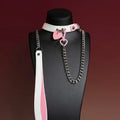 Pink and White Heart Tag Choker Collar and Chain Leash Set - Variant Image 1