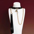 Black Leather Bell Choker Collar and Leash Set