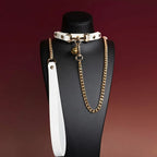 Black Leather Bell Choker Collar and Leash Set