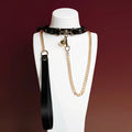 Black Leather Bell Choker Collar and Leash Set - Variant Image 1