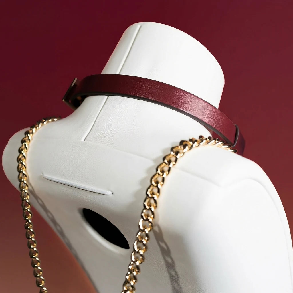 Burgundy Bow Heart Charm Choker Collar and Leash Set