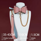 Large Pink and Black Bow Choker Collar and Leash Set