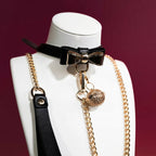 Black and Pink Bow Heart Choker Collar and Leash Set