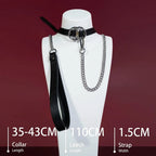 Black Double-Ring Bell Choker Collar and Chain Leash Set