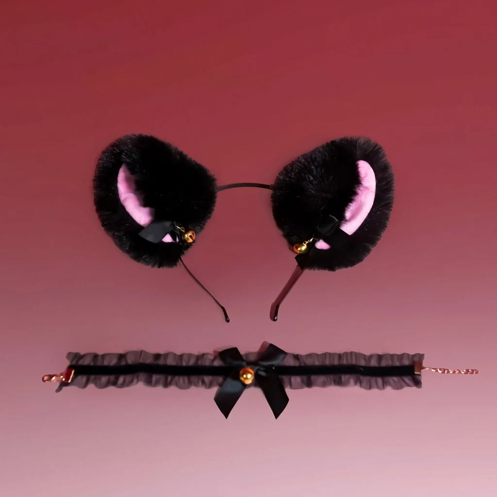 Cat and Fox Ear Headband with Matching Lace Choker