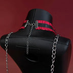 Red Lace Cross Bell Choker Collar and Chain Leash Set