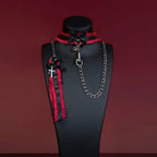 Red Lace Cross Bell Choker Collar and Chain Leash Set - Variant Image 1