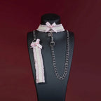 Red Lace Cross Bell Choker Collar and Chain Leash Set - Variant Image 2