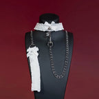 Red Lace Cross Bell Choker Collar and Chain Leash Set - Variant Image 3