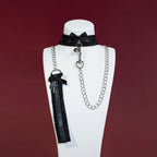 Red Lace Cross Bell Choker Collar and Chain Leash Set - Variant Image 4