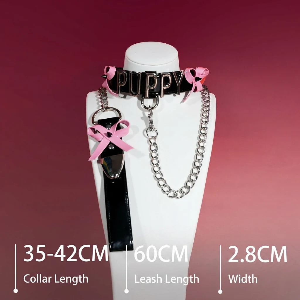 Black Patent Puppy Letter Bow Choker Collar Set