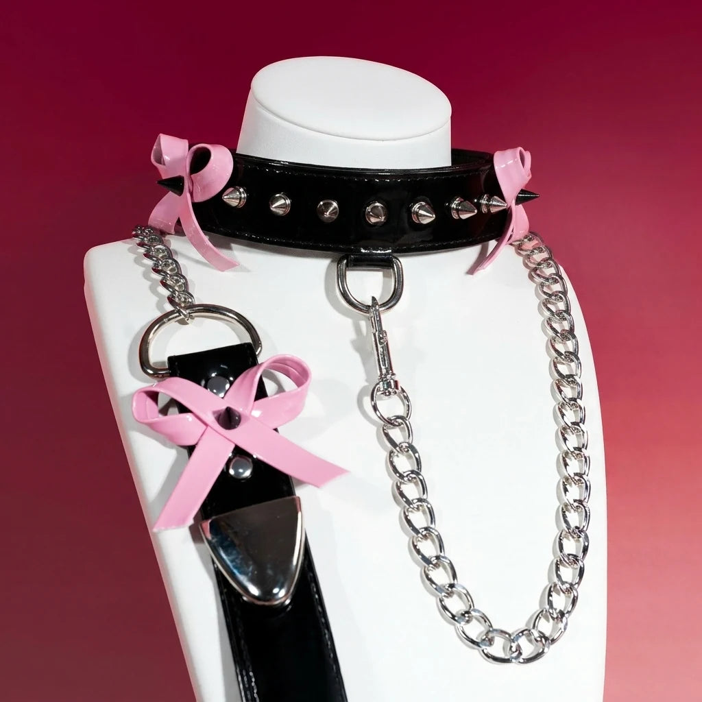 Black Patent Puppy Letter Bow Choker Collar Set