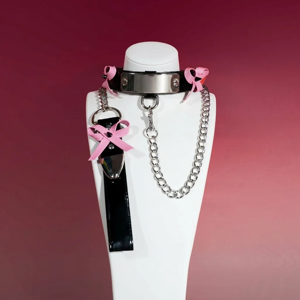Black Patent Puppy Letter Bow Choker Collar Set - Variant Image 1