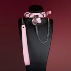 Pink Bone Tag Bell Choker Collar and Chain Leash Set