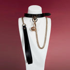 Black Leather Heart Charm Choker Collar Set
