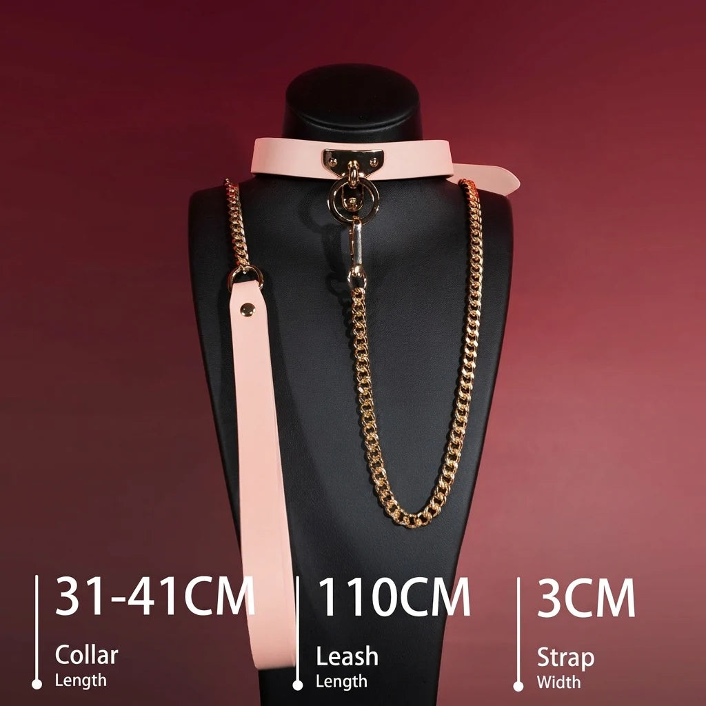 Black Leather Heart Charm Choker Collar Set