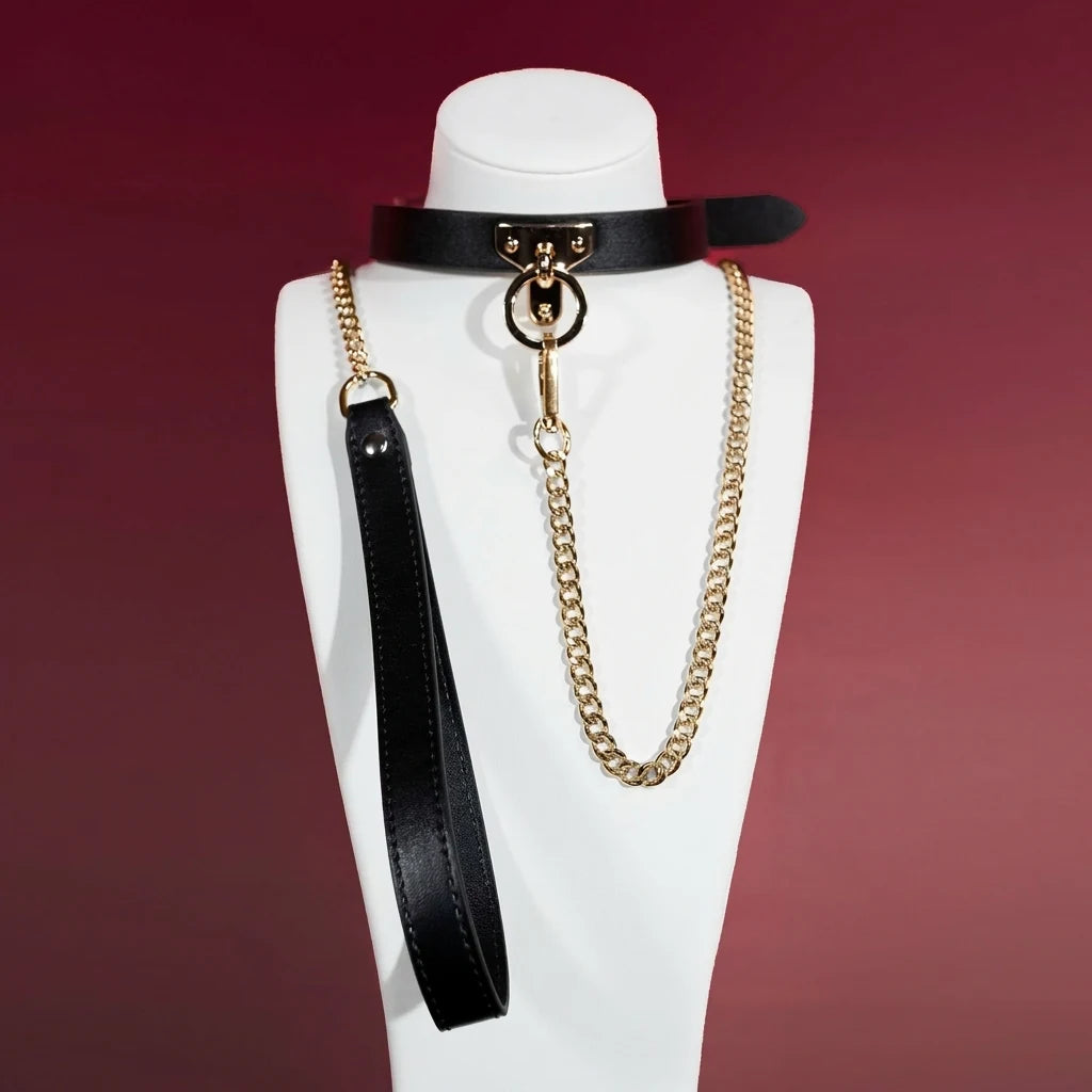 Black Leather Heart Charm Choker Collar Set - Variant Image 2