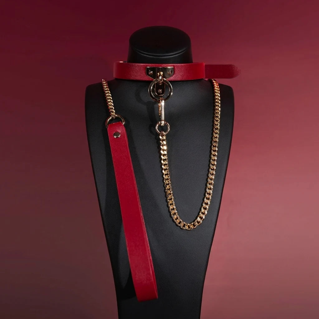 Black Leather Heart Charm Choker Collar Set - Variant Image 3