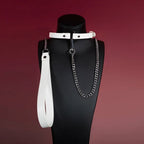 White Leather Ring Choker Collar and Chain Leash Set