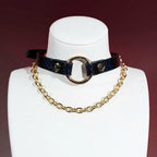 Designer O-Ring Choker Collar with Layered Gold Chains