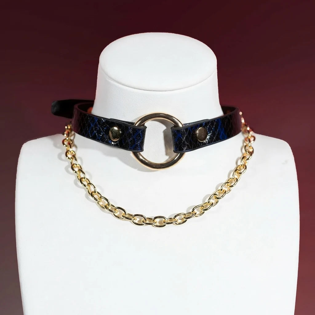 Designer O-Ring Choker Collar with Layered Gold Chains
