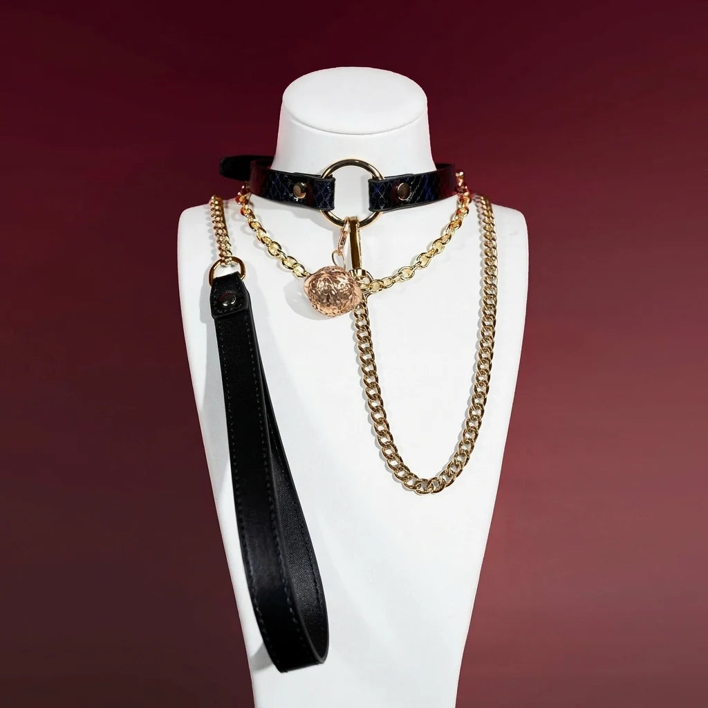 Designer O-Ring Choker Collar with Layered Gold Chains