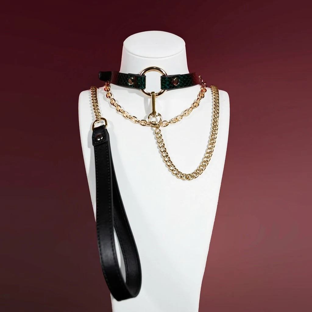 Designer O-Ring Choker Collar with Layered Gold Chains - Variant Image 5