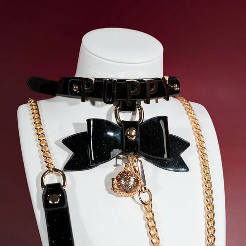 Glow-in-the-Dark Puppy Bow Bell Choker Collar Set