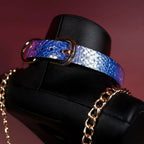 Blue Croc T-Bar Choker Collar and Chain Leash Set
