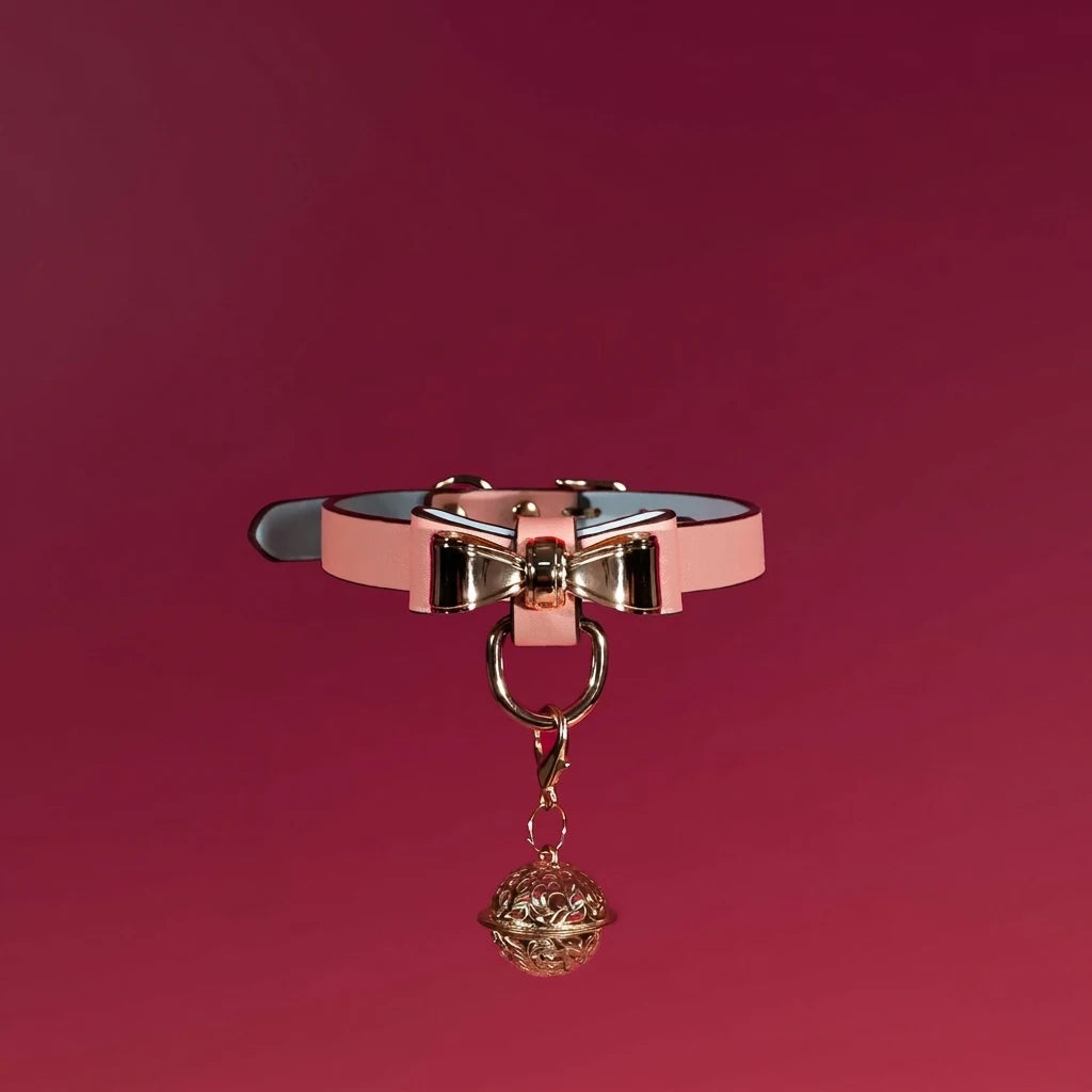 Pink Bow Charm Choker Collar with Leash Chain Set